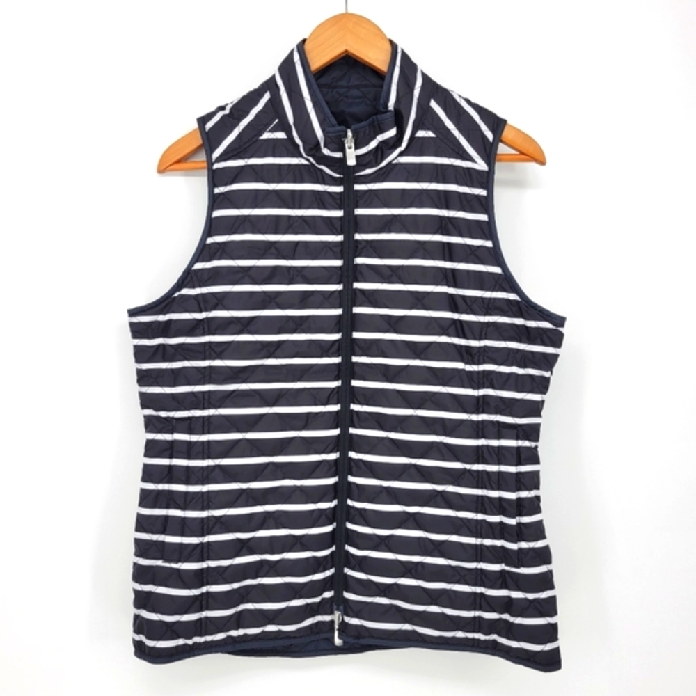 Peter Millar Navy and White Striped Quilted Vest